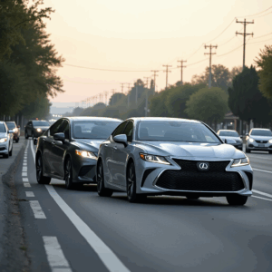 Two cars driving on a road