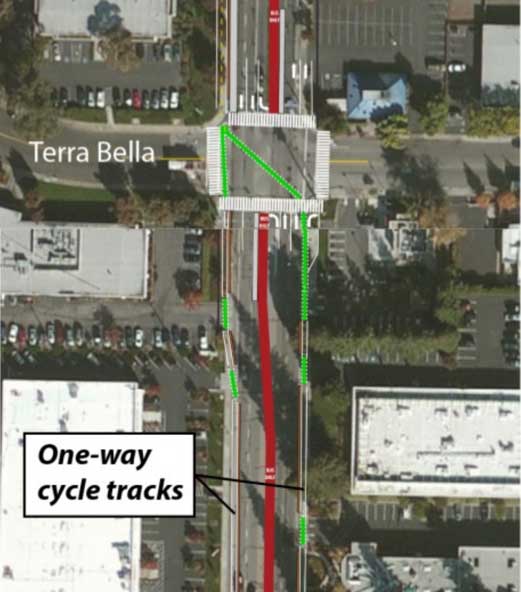 Diagram of one-way cycle tracks (Source: City of Mountain View)