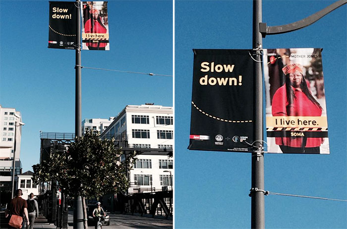 New pedestrian safety banners in SoMa (Source: Davi Lang, Twitter)
