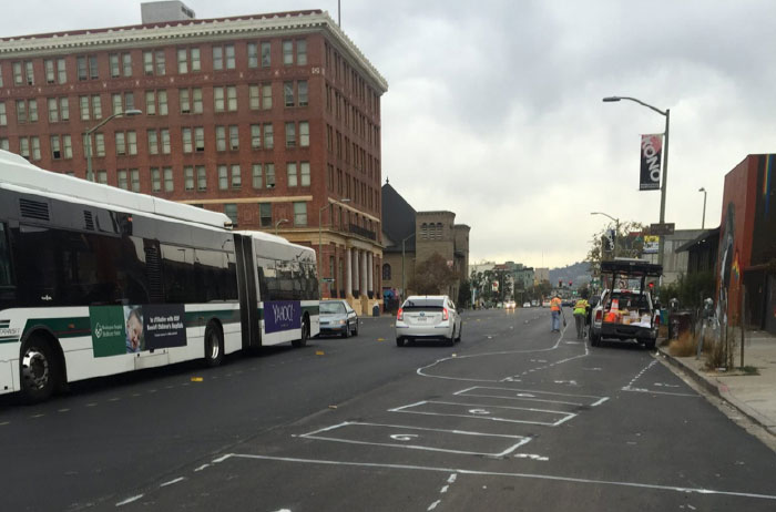 The Telegraph Avenue Complete Streets project (partially under construction) received an additional $1.35M in HSIP funds. (Source: Bike East Bay)