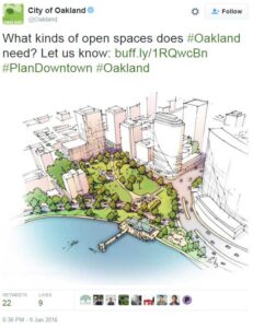 Tuit de la Ciudad de Oakland sobre los Espacios Abiertos