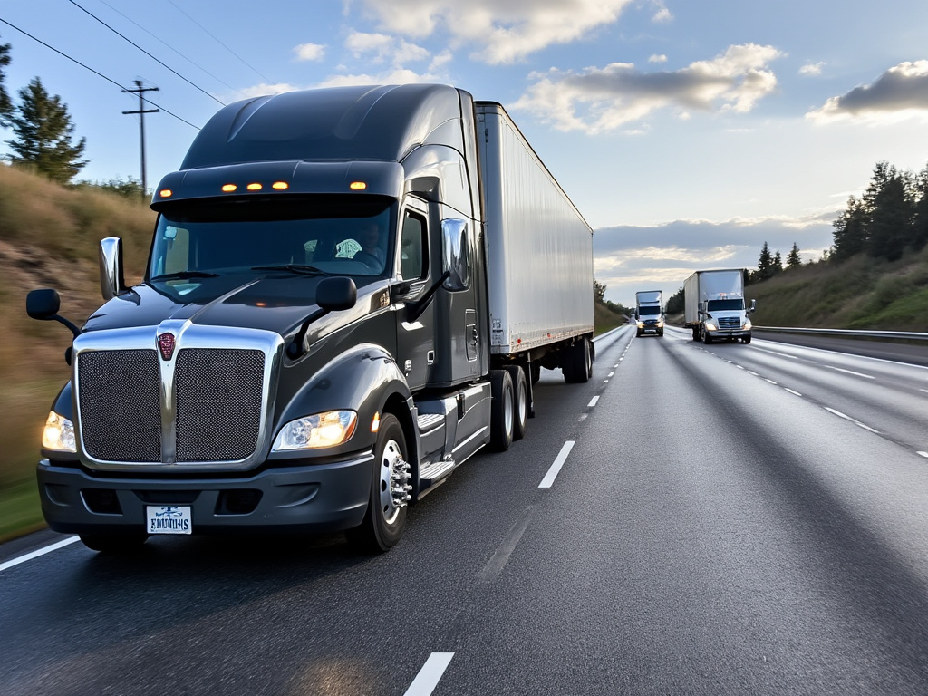 A commercial truck driving in Fremont California on the freeway.