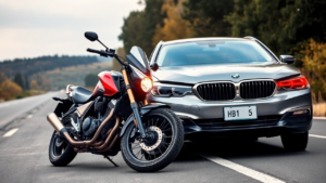 a motorcycle next to a car in a road accident collision, GJEL Accident Attorneys