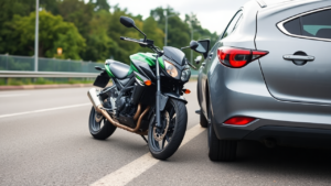 a motorcycle parked next to a car