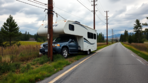 an RV crashed on a pole in a road accident