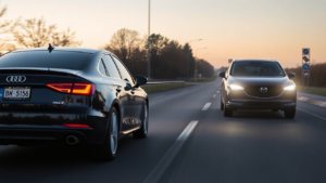 two cars driving on a road