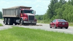a truck and a car on the road