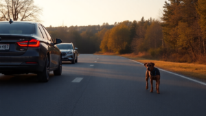 Samantha Parian a car and a dog is seen on the road in the afterno 88b24f78 0253 43cc 9799 7a392814382c