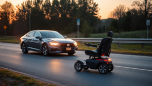 a black car next to a wheelchair