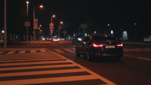 cars on a street at night