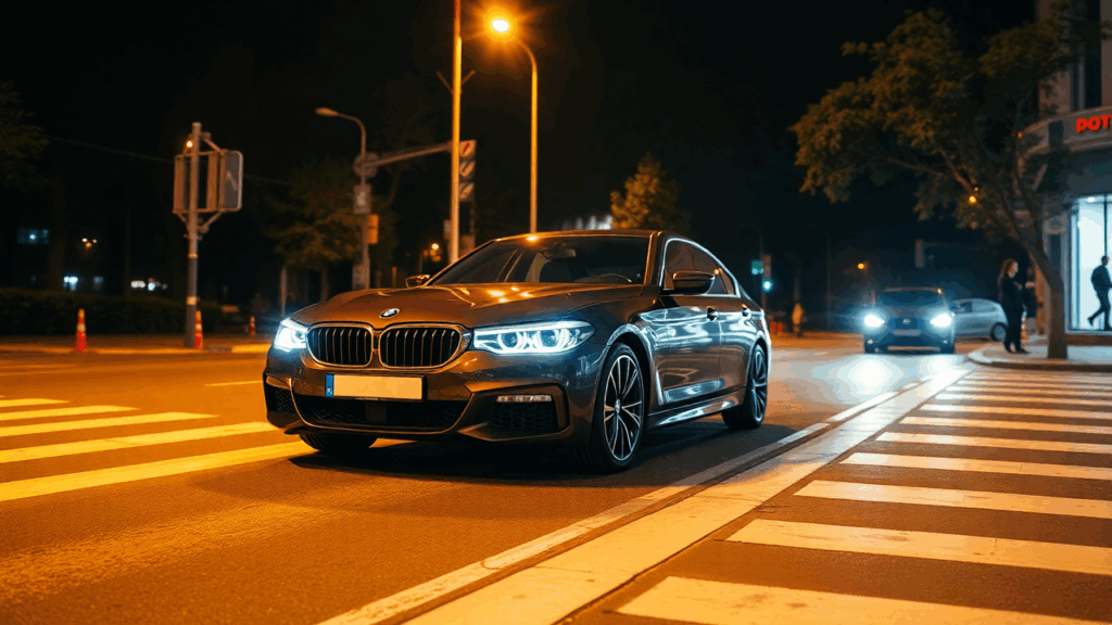 Samantha Parian a BMW on the road in a pedestrian lane at night ti 6fb7337a 4b28 442c 9e11 b92688440a10 1