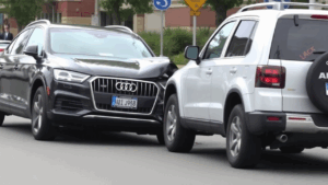 two cars crash on the road