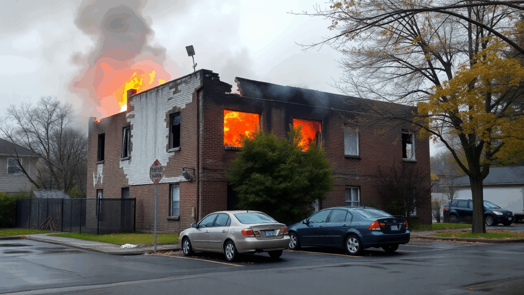 Samantha Parian a building on damage with fire and a car park near it e512430d 9b20 4af5 99f5 f40f0101d43d