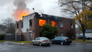 a car crashed on the building
