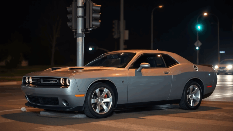 Samantha Parian a gray Dodge Challenger crashed on a traffic light ecf52997 db7f 4b63 90c6 6d116c67714e