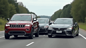 un grupo de autos en una carretera