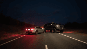 a pick and a car collided on the road at night time
