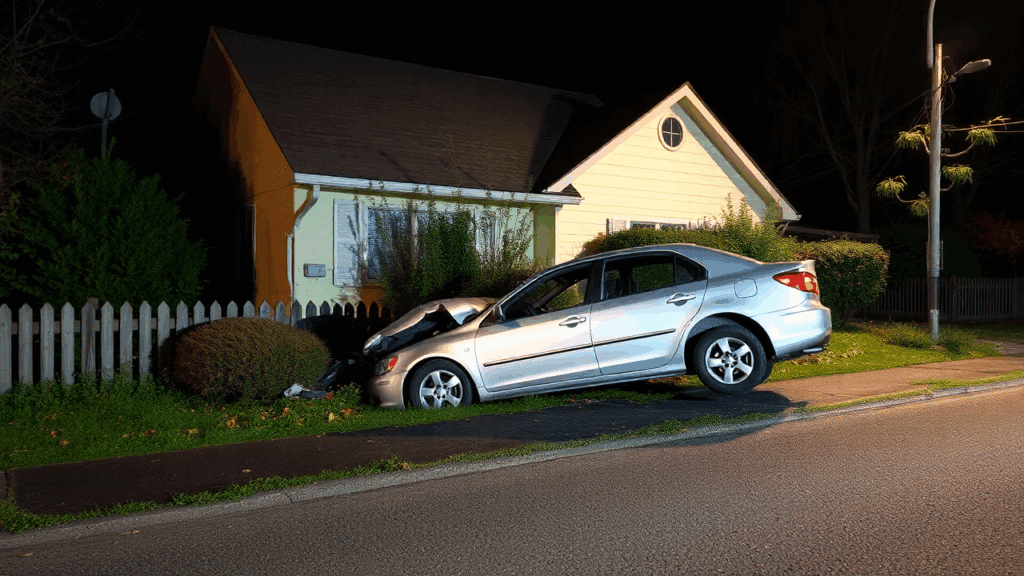 Samantha Parian a car crashed on a house near the road at night time 7c1b009a 5077 4dbc 93e3 8936304b4304