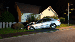 a car crashed into a house