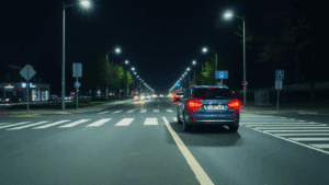 cars on a street at night