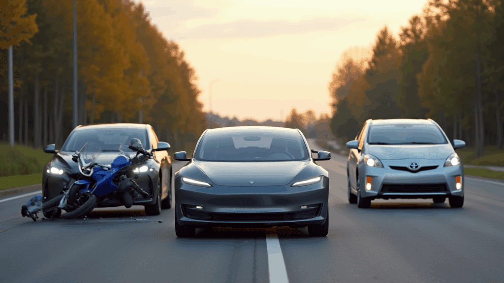 Samantha Parian a gray 2020 Tesla a BMW sedan a blue and white motorcycle and e8d93d77 24b5 4d96 8cbe 32f16fb585b4