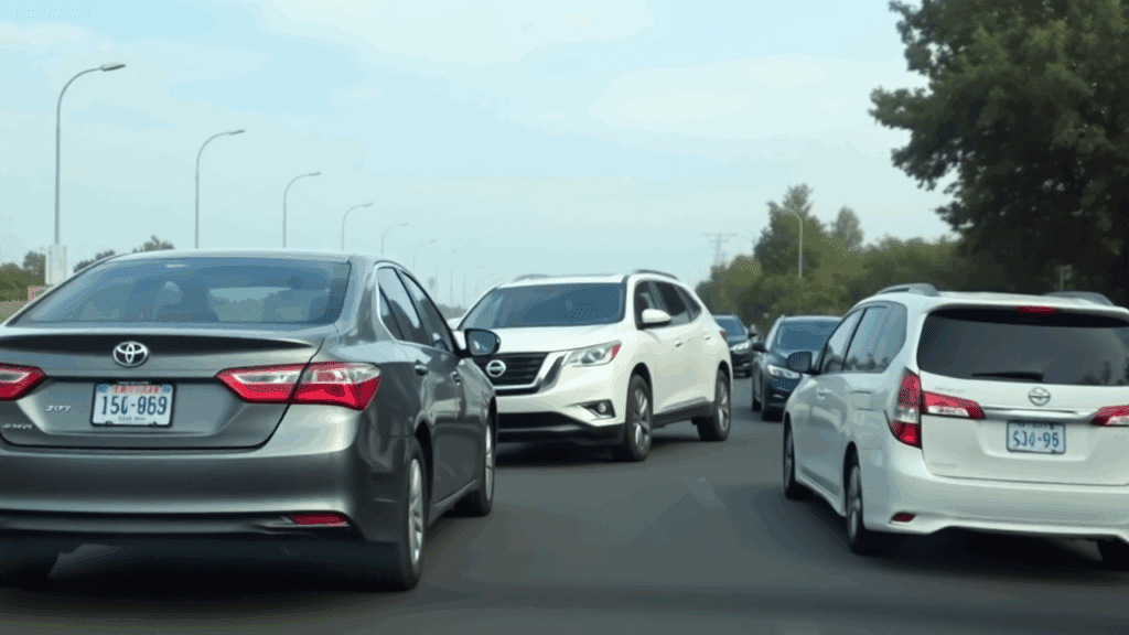 Samantha Parian a grey Toyota Camry a white Nissan SUV a blue sedan and a whit ddcea8d3 59da 4d1b 92e8 7f8bd5d4781c