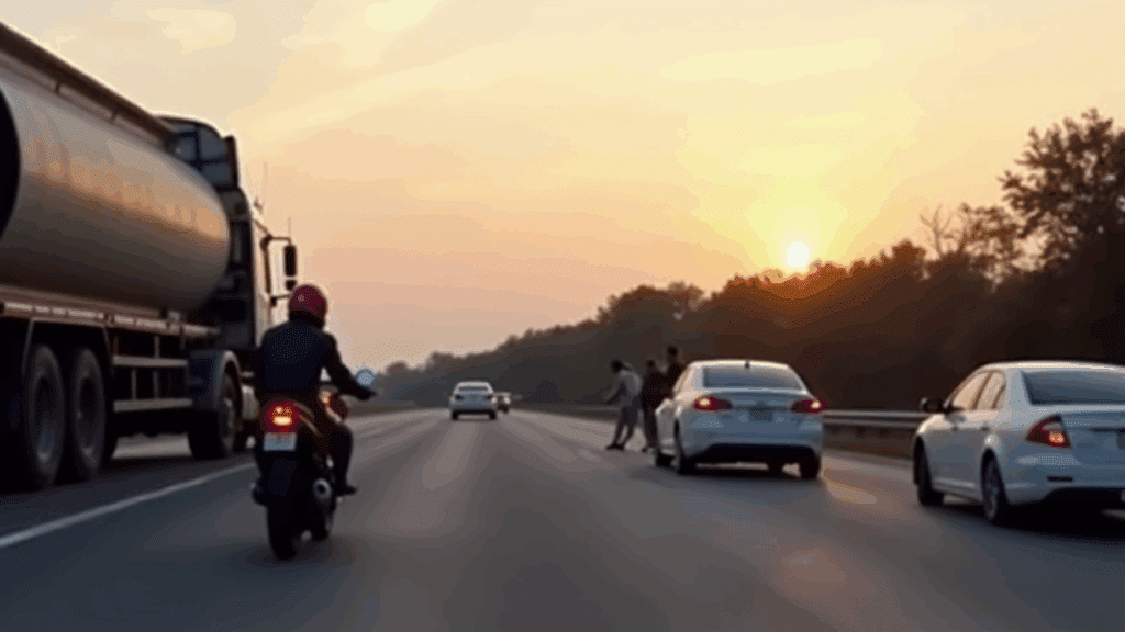 Samantha Parian a red motorcycle a white sedan and a semi truck tanker collided e3af68ff cde2 4abc 96fd 4c7231e39ab9