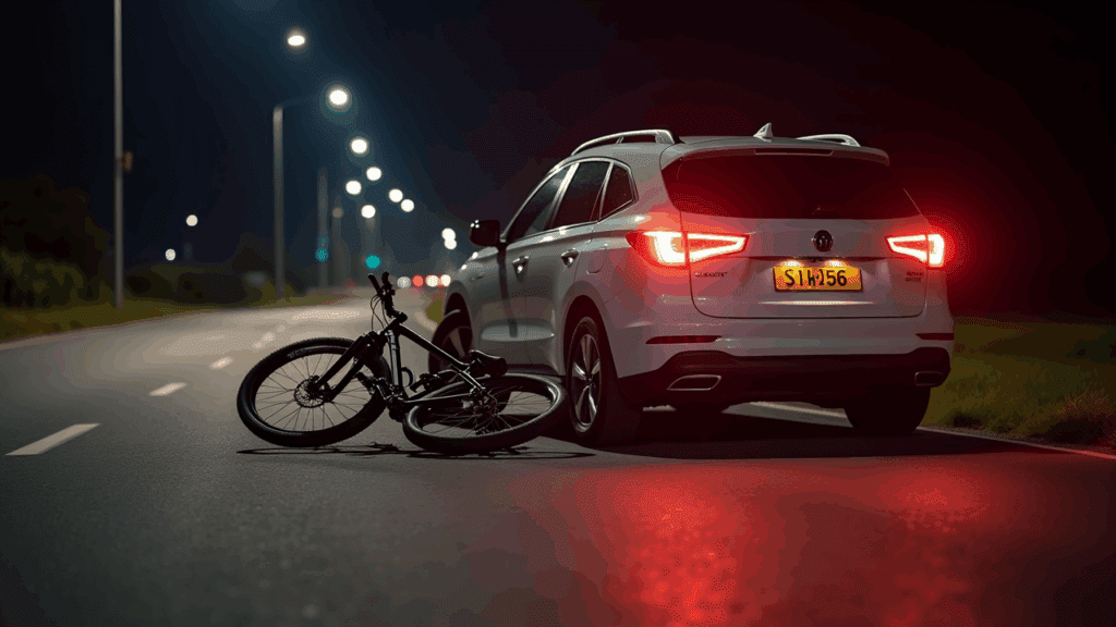 Bicycle accident on a dark road.