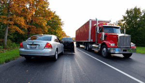 Accident scene with truck and cars