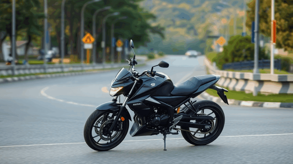 Samantha Parian a black Suzuki motorcycle on the road in the after 0c0e0354 b47b 4d3f b83b 9d1fe8b25b54