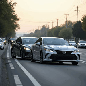 Two cars driving on a road