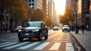 Audi Q5 driving on pedestrian lane