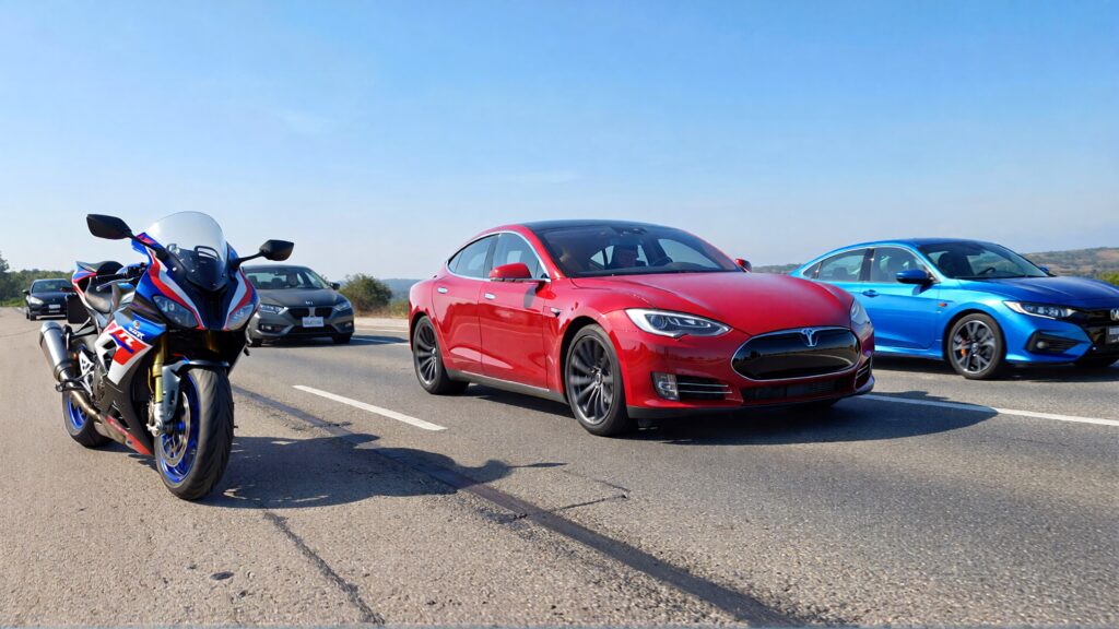 Juris Digital an image of a red Tesla a BMW motorcycle a blue Honda Civic and ba2be7ab d8c7 4bbf 9678 768b7e60dd76