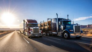 tow big rigs on the road