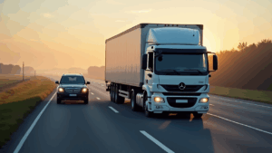 a semi-truck and a car on the road