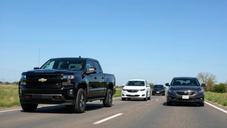 Black truck and cars on highway