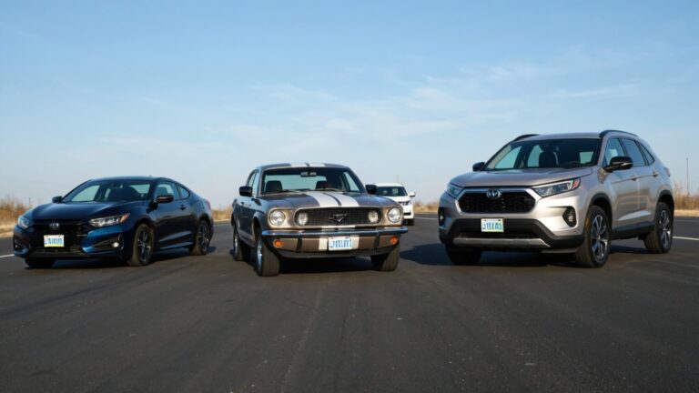 Three cars parked on asphalt road.