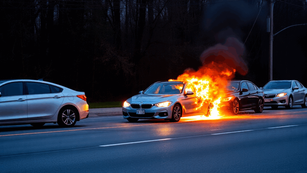 Samantha Parian three cars on the road one car is on fire 0bfb079d 80f1 4ce0 aa88 b7d696497617