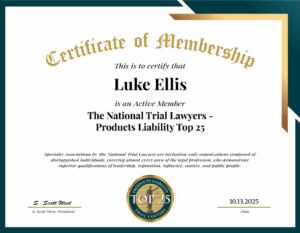 Membership certificate for Luke Ellis