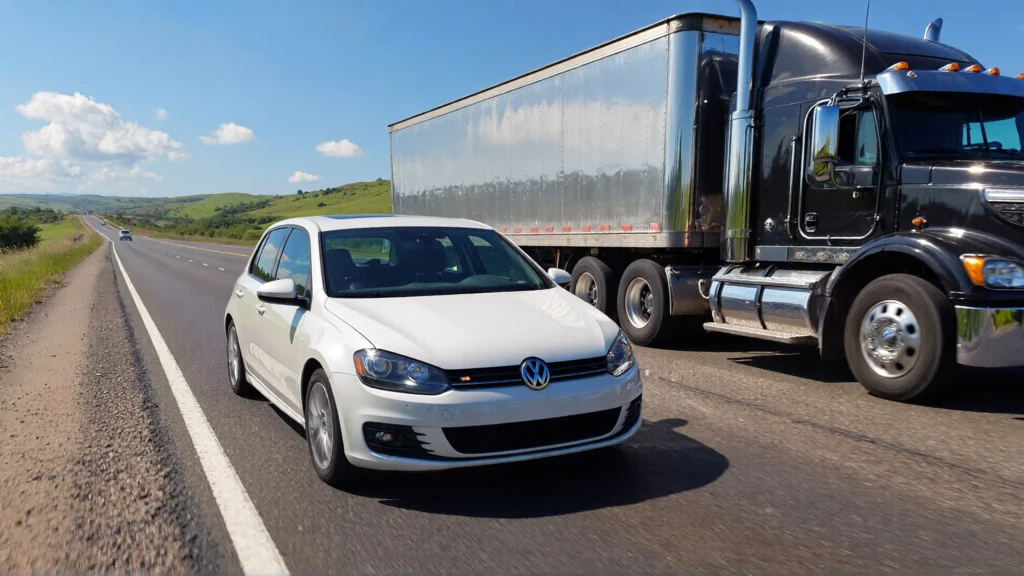 Juris digital Un Volkswagen Golf blanco y un camión semirremolque en la carretera 8087aaef 1ed8 45fb b7ba 9ad8d3a6a842