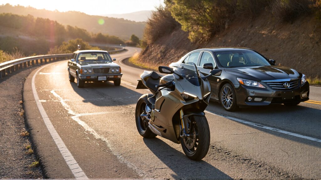 Juris digital a motorcycle an Acura TSX and a Honda Accord on the road 13030d68 6d78 4415 85f2 37d9d4565891