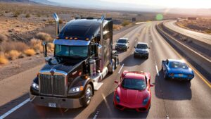 Big rig and cars on highway