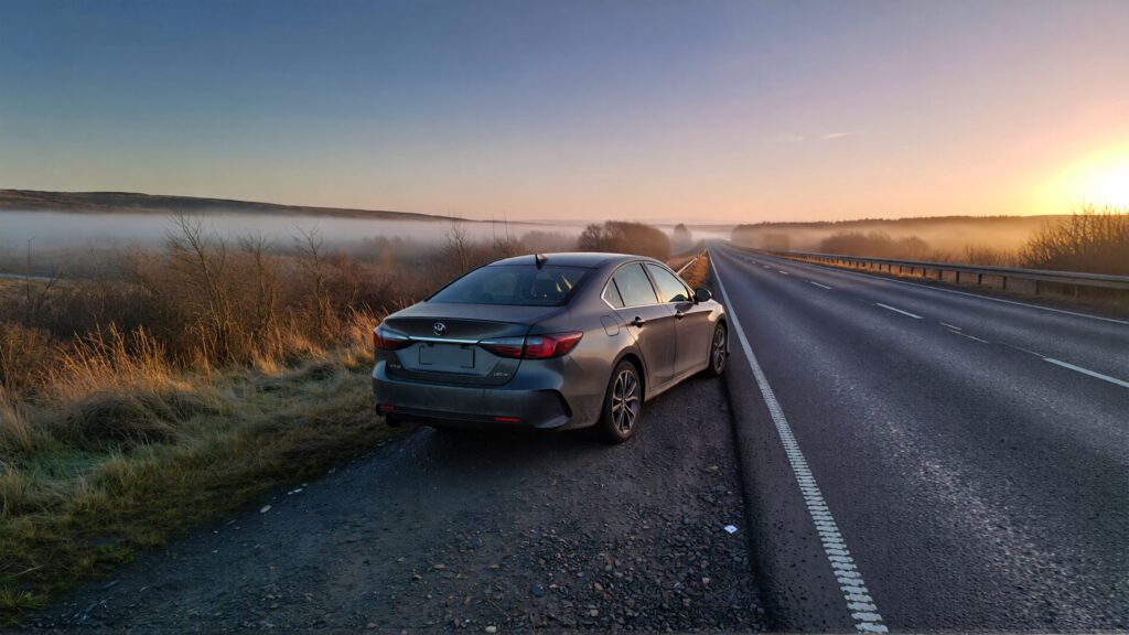 Samantha parian A gray sedan on the roadside at dawn f952f1b7 72f5 4440 893e 0d28605c9b03