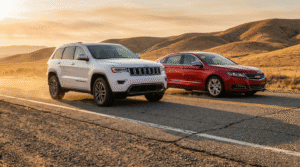 Samantha parian A pristine white Jeep Grand Cherokee and a sleek red Chevrolet Im 53b95c90 55d5 4121 842a 94cf6f03946e