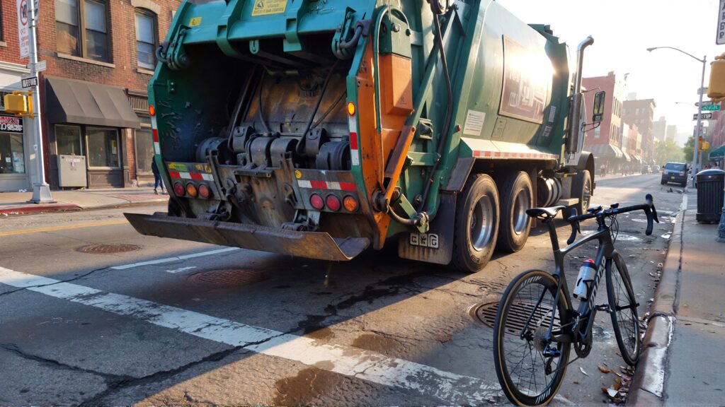 Juris digital a bicycle and a garbage truck on the street a47ff86c 941a 4301 8608 938ab543a190