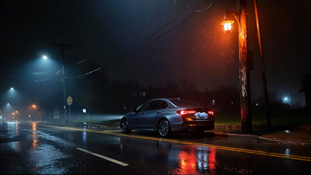 Juris Digital un auto estacionado en la carretera cerca de un poste durante la noche 42be750f 3917 4a3e 95c7 68d7a74ae844
