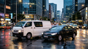 a van and a car on the road