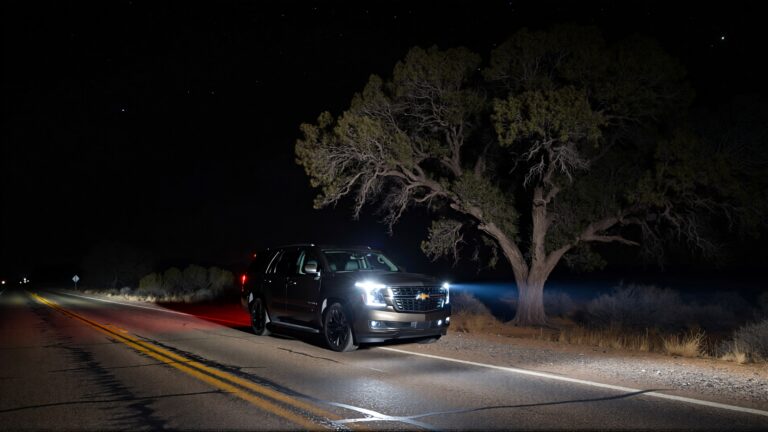 Juris Digital Chevrolet Tahoe cerca de un &aacute;rbol en la carretera de noche 4c670578 fa71 43d1 8226 df96e3c84472