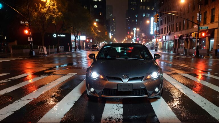 Juris Digital un Toyota Scion en el carril peatonal durante la noche eb4cc9b3 1b48 43f9 bdb4 f421a5ccf338