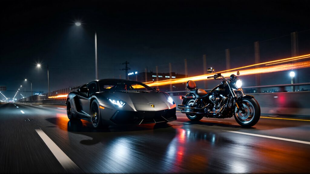 Juris digital a car and a motorcycle on the road at night 16fec18b 939d 47c1 8140 1fb6b14b424f 2